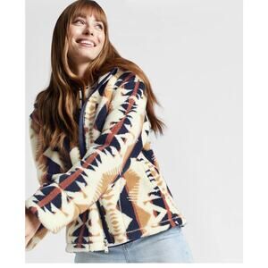 PENDLETON Woman's Large L Palisade Jacket w/ Hood Cream/Navy Southwest Aztec